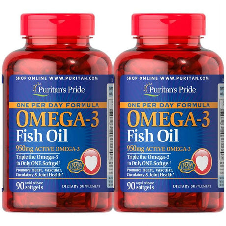 Puritan'S Pride One per Day Omega-3 Fish Oil 1360 Mg (950 Mg Active Omega-3) 90 Softgels 2 Pack