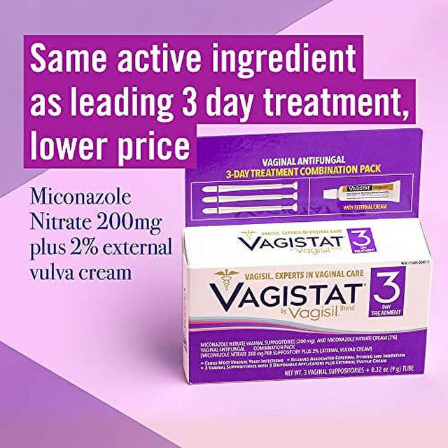 Vagistat 3 Day Yeast Infection Treatment for Women, Helps Relieve External Itching and Irritation - Contains 2% External Miconazole Nitrate Cream & 3 Disposable Suppositories & Applicators, by Vagisil