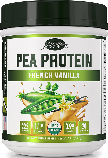 Flavored Pea Protein Powder - Organic Hydrolyzed Vegan All Natural Canada Grown Peas, Easy to Digest, Dairy Free, Gluten Free, Soy Free, Sugar Free, Non-Gmo with BCAA - French Vanilla