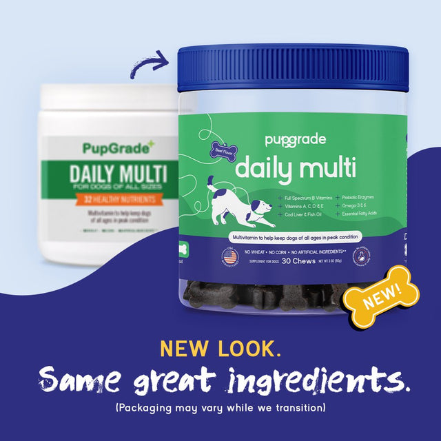 Pupgrade Daily Multivitamin for Dogs - All-In-One Supplement for Digestive, Immune System, Skin and Coat Health - Probiotic Enzymes, Omega Fish Oil, Vitamins A, C, D & E - 30 Soft Chews