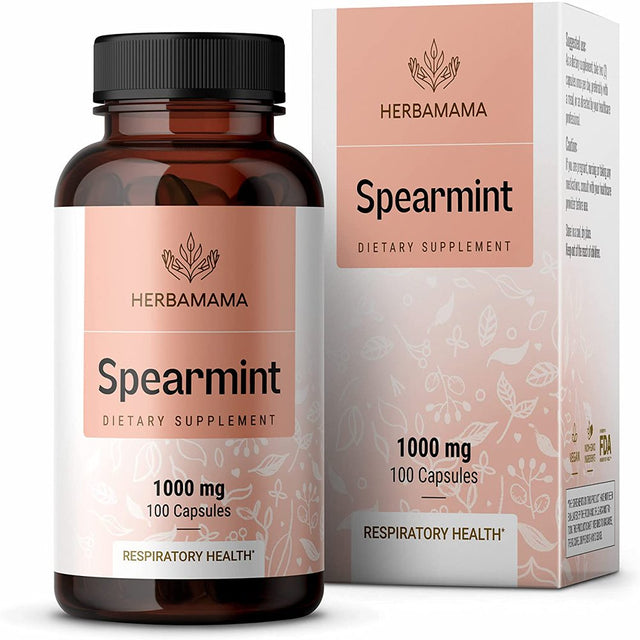 HERBAMAMA Spearmint Leaf - Organic Support for Respiratory & Digestive Health, 100 Caps