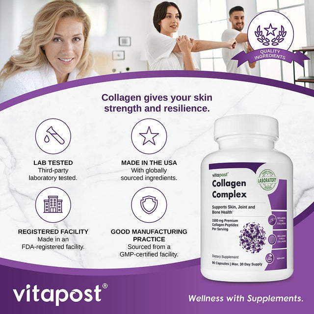 Vitapost Collagen Complex Supplement Supports Skin, Bone and Joint Health - 90 Capsules