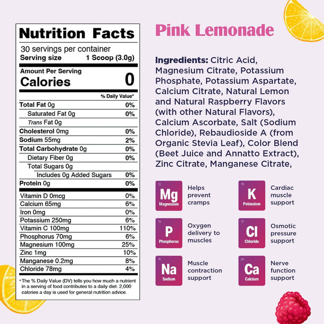 Ultima Replenisher Electrolyte Hydration Drink Mix, Pink Lemonade, 30 Serving Tub - Sugar Free, 0 Calories, 0 Carbs - Gluten-Free, Keto, Non-Gmo, Vegan