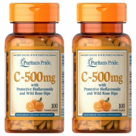 Puritan'S Pride Vitamin C-500 Mg with Bioflavonoids & Rose Hips 100 Caplets (2 PACK)