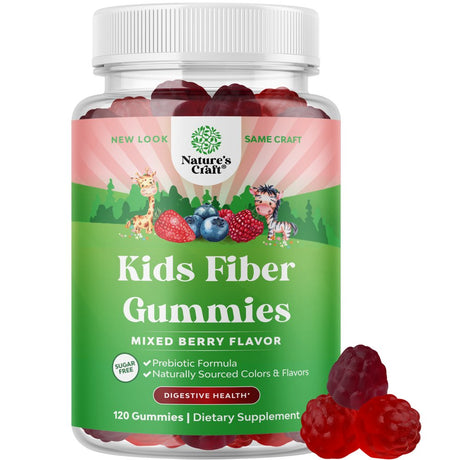 Kids Fiber Gummies Sugar Free - Delicious Prebiotic Fiber Gummies for Kids for Immunity Constipation and Digestive Support - Kids Fiber Supplements Gummies Non GMO Vegan Kosher Gluten and Sugar Free