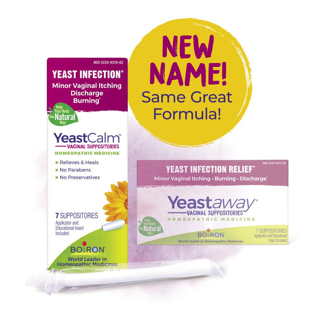 Boiron Yeastcalm, Homeopathic Medicine for Yeast Infection Relief, Minor Vaginal Itching, Burning, Discomfort, 7 Suppositories Form