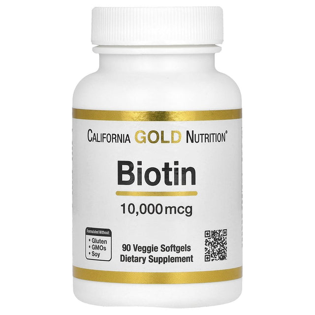 Biotin, 10,000 Mcg D-Biotin, for Healthy Hair, Nails & Skin, Non GMO, Suitable for Vegetarians, Gluten Free, 90 Veggie Softgels