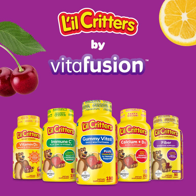 L’Il Critters Fiber Daily Gummy Supplement for Kids, for Digestive Support, Berry and Lemon Flavors, 90 Gummies