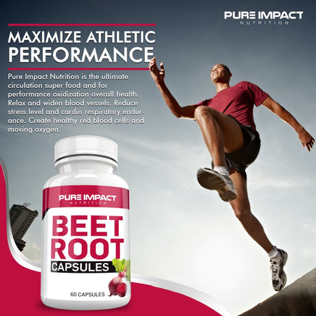 Pure Impact Nutrition Beet Root Capsules Nitric Oxide | Non-Gmo Beet Root Extract 1000Mg Beet Supplement | 60 Beet Capsules | Beetroot Supplement Capsules