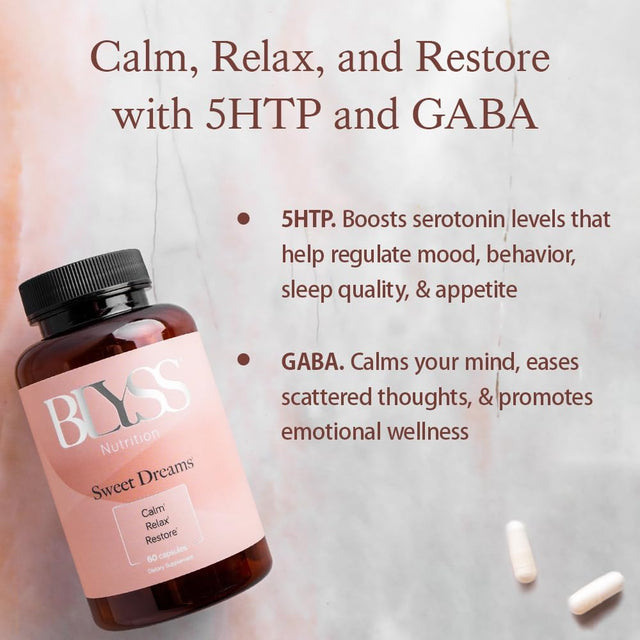 5HTP 100Mg with GABA Supplement - GABA for Calm Sleep Supplement - 5-HTP Mood Support Supplement - Promotes Better Mood Deep Relaxation & Sleep - Pure & Vegan HTP-5 Capsules for Women