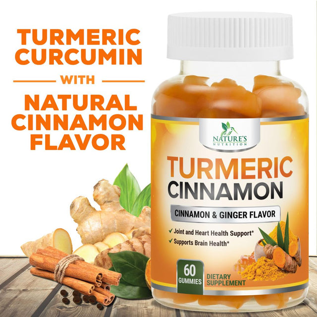 Turmeric Ginger Cinnamon Gummies - Vegan Turmeric Curcumin Gummy with 95% Curcuminoids - Black Pepper for Max Absorption, Herbal Joint Support Supplement, Nature'S Tumeric Extract - 60 Gummies