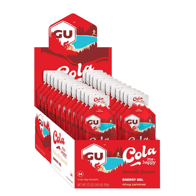 GU Energy Original Sports Nutrition Energy Gel, Vegan, Gluten-Free, Kosher, and Dairy-Free On-The-Go Energy for Any Workout, 24-Count, Cola Me-Happy