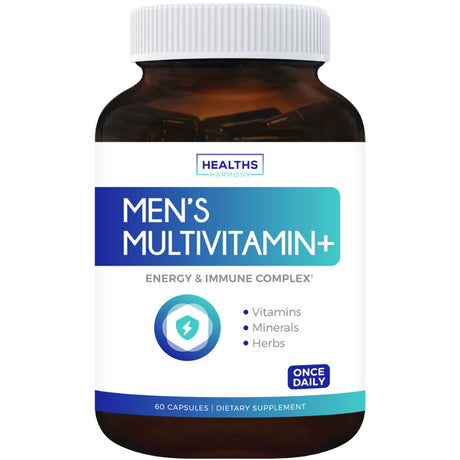 Healths Harmony Men'S Multivitamin+ (NON-GMO) Daily Vitamins & Minerals plus Energy Boost, Prostate Support, Eye Health & Antioxidants with Saw Palmetto, Lutein for Men - 60 Capsules Multi Tablet