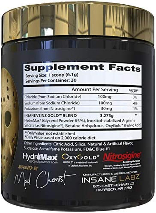 Insane Labz Psychotic Gold and Insane Veinz Gold Pre Workout Nitric Oxide Booster Stack, Increase Muscle Mass, Vascularity, Strength, Energy, Focus, Gummy Candy