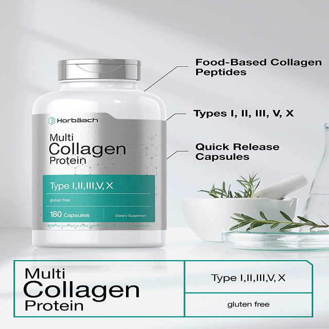 Multi Collagen Protein 2000 Mg | 180 Capsules | Type 1, 2, 3, 5, 10 | by Horbaach