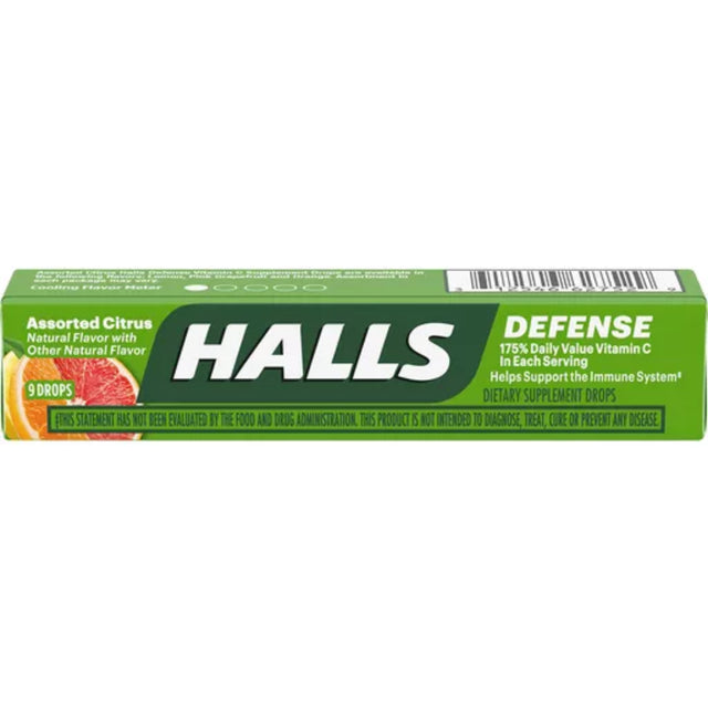 HALLS Defense Vitamin C Assorted Citrus Cough Drops,20 Packs of 9 Drops (180 Total Drops)