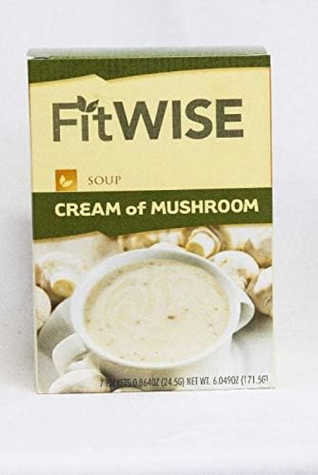 Healthwise Cream of Mushroom Soup For- Hunger Control - for Weight Loss- - Protein Supplement - (7 Packets of 0.86 Oz., Net 6.05 Oz.) - 15 Grams of Protein - 90 Calories