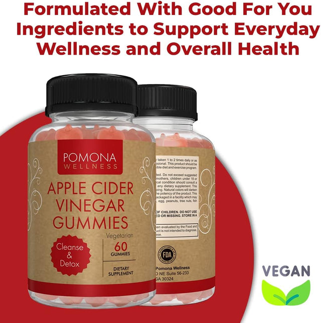 Pomona Wellness Apple Cider Vinegar Gummies with B Vitamins for Immune Support, Detox and Cleanse, ACV Gummy for Digestion, Overall Health, Vegan, 60 Count