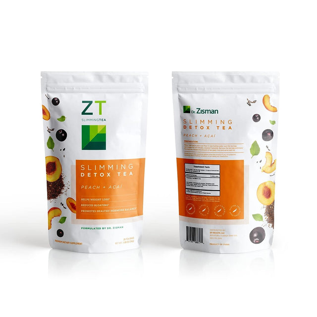 Dr. Zisman ZT Slimming - Peach and Acai Skinny Boost and Detox Tea Blend with Ashwagandha, Rooibos and Acai - 28 Day Accelerate Metabolism Naturally Hormone Balance (28 Tea Bags)