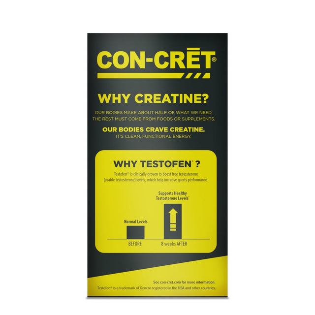 CON-CRET + TEST, Patented Creatine Hcl with Testofen, Boost Testosterone Levels, 60 Capsules