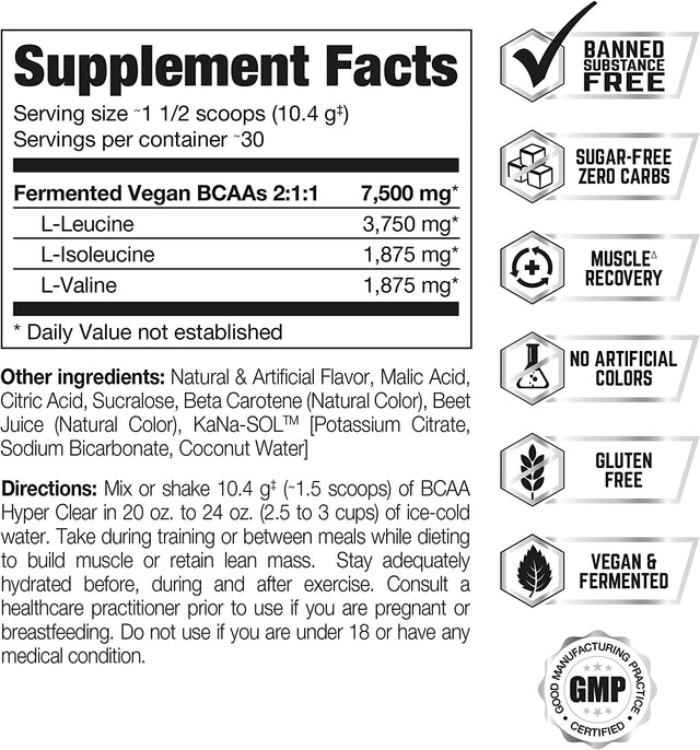 PERFECT SPORTS, BCAA Hyper Clear, 7.5G Vegan Bcaas 310G Intense Peach Rings