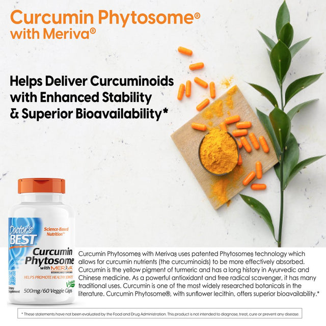 Doctor'S Best Curcumin Phytosome with Meriva, Non-Gmo, Vegan, Gluten Free, Soy Free, Joint Support, 500 Mg 60 Veggie Caps