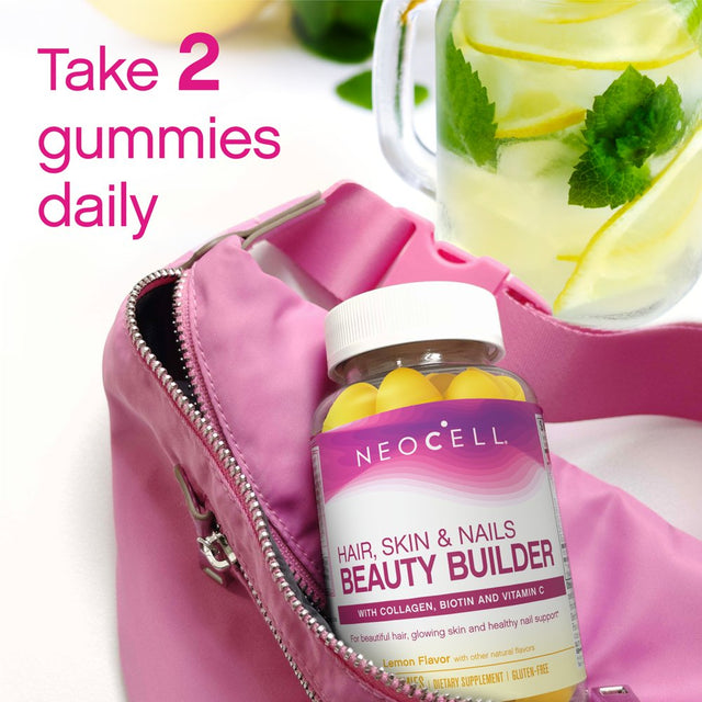 Neocell Hair, Skin & Nails Beauty Builder, 3-In-1 Support Gummies; with Collagen, Biotin and Vitamin C; Gluten-Free; Lemon; 60 Gummies; 30 Servings