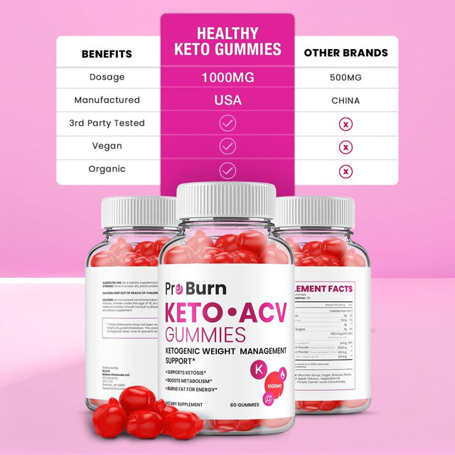 Pro Burn Keto plus ACV Gummies Pro Burn ACV Advanced Keto Formula plus Apple Cider Vinegar Keto Gummies Dietary Supplement B12 Beet Root Juice 60 Gummies