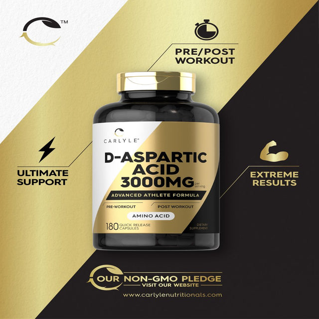 D Aspartic Acid 3000Mg | 180 Capsules | Advanced Athlete Formula | by Carlyle