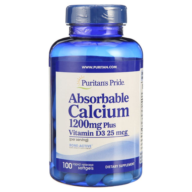 Puritan'S Pride Absorbable Calcium 1200 Mg with Vitamin D 1000 IU, 100 Softgels