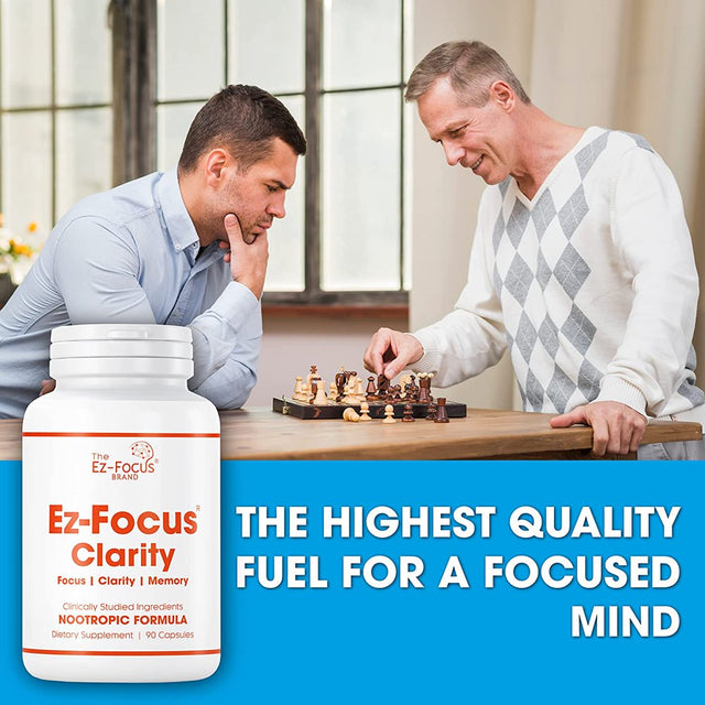 Ez-Focus 'Clarity' Brain Booster Supplement for Men and Women Promotes Clarity, Focus and Memory, Brain Supplement for Students Professionals Trainer Artist Athletes-90 Ct