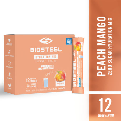 Biosteel Hydration Mix, Sugar-Free with Essential Electrolytes, Peach Mango, 12 Single Serving Packets