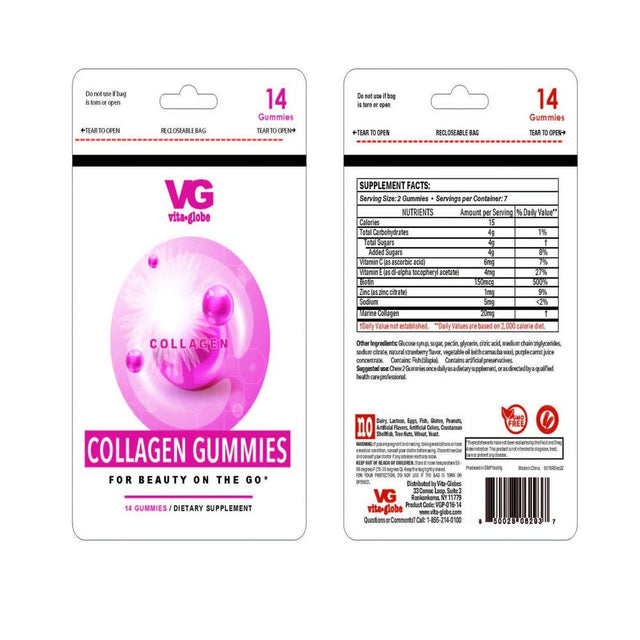 Vita Globe'S Collagen Pouches Supports Collagen in the Body and Skin Health. Vitamin Supplement, 10 Pack Pouches