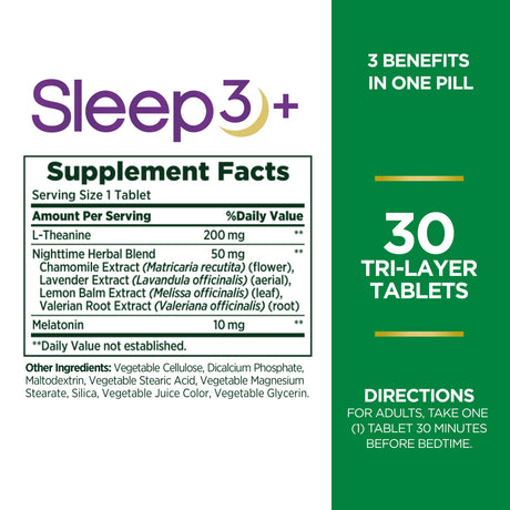 Nature'S Bounty Sleep3 Melatonin, Maximum Strength Drug Free Sleep Aid, Tri-Layered Tablets, 10 Mg, 30 Ct