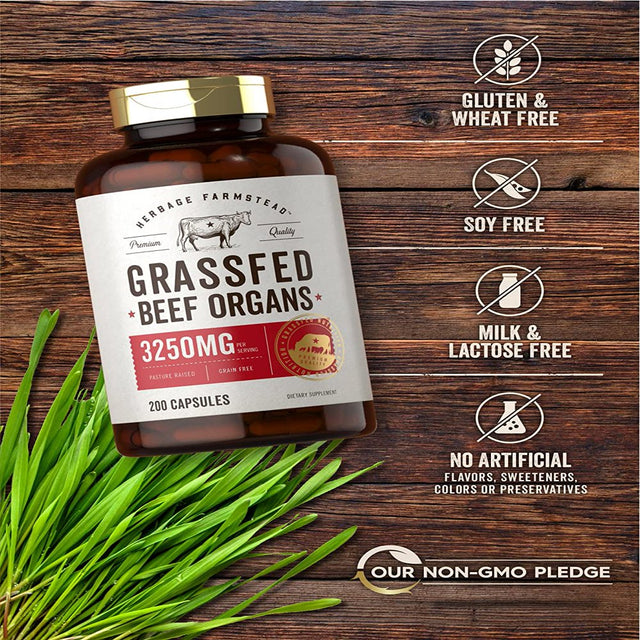 Grassfed Beef Organs | 3250Mg | 200 Capsules | by Herbage Farmstead