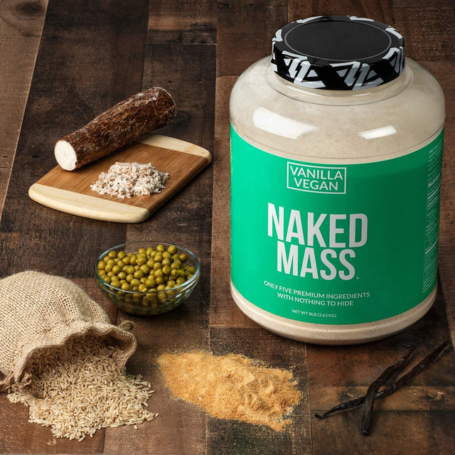 NAKED Nutrition Mass - Vanilla Vegan Weight Gainer - 8Lb Bulk, GMO Free, Gluten Free, Soy Free & Dairy Free. No Artificial Ingredients - 1,230 Calories - 11 Servings