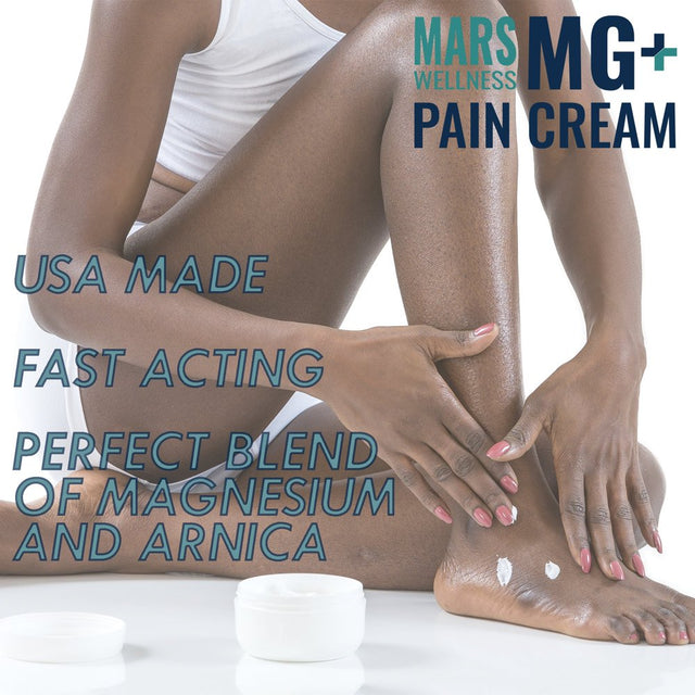 Mars Wellness MG+ Pain Cream - Extra Strength Magnesium and Arnica Cream - 4 OZ Tub - Sore Legs and Joints, Leg Cramps, Sports and Arthritis Pain Rub