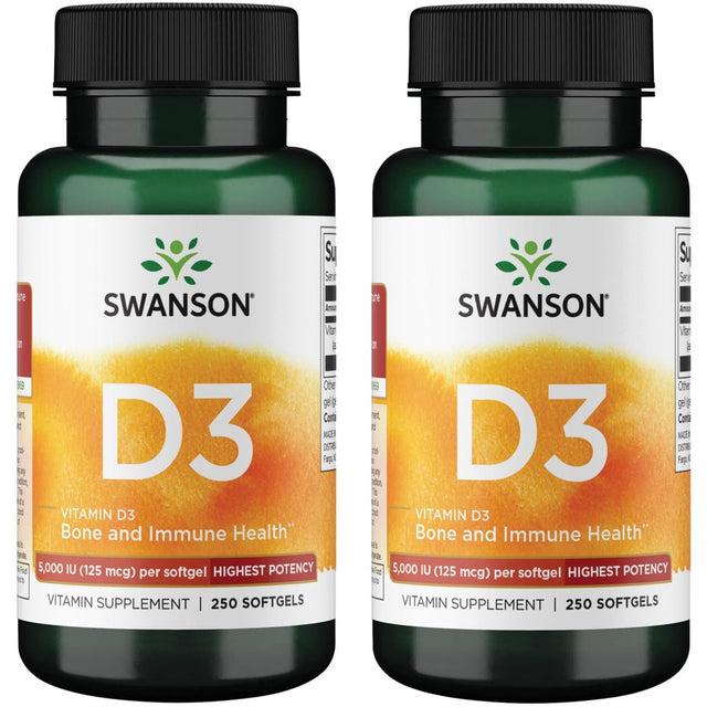 Swanson Vitamin D3 - Highest Potency 5,000 Iu (125 Mcg) 250 Sgels 2 Pack