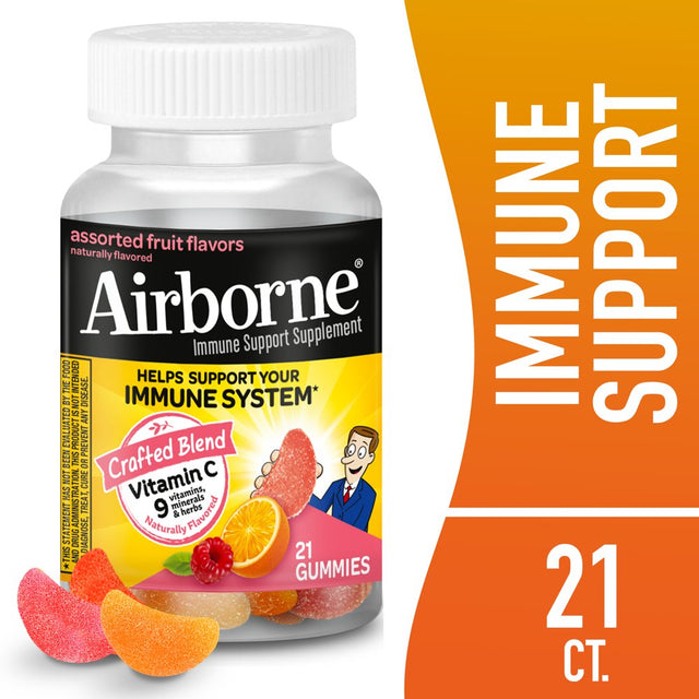 Airborne 750Mg Vitamin C Immune Support Gummies, Assorted Fruit Flavor, 21 Count