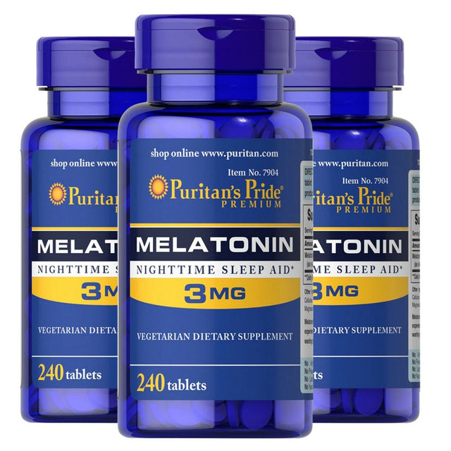 Puritan'S Pride Melatonin 3 Mg 240 Tablets Helps Improve Sleep Free Shipping (3-PACK)