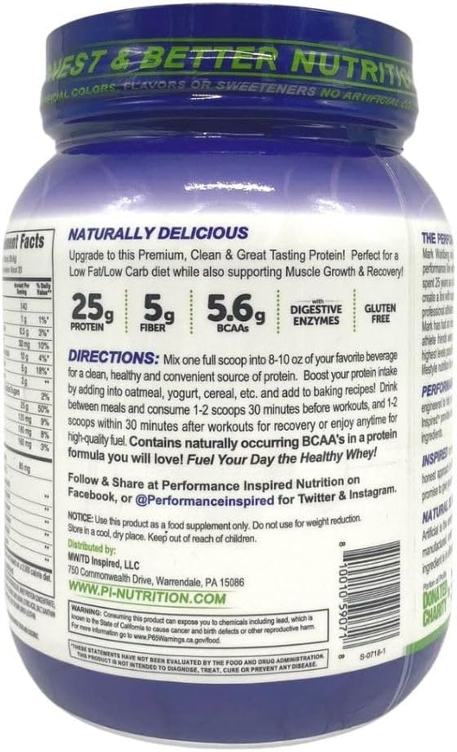 PERFORMANCE INSPIRED Nutrition - Performance Whey Protein Powder - All Natural - 25G - Contains Bcaas - Digestive Enzymes - Fiber Packed - Gluten Free – Blueberry – 2Lb