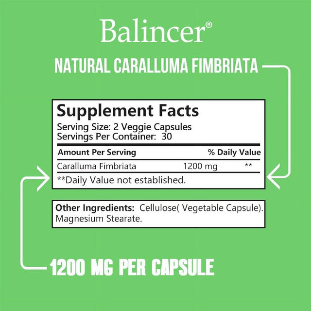 Balincer Caralluma Fimbriata 1200Mg, Natural Extract Weight Loss Diet Pill Supplement, Plant Root Appetite Suppressant and Pure Energy Booster, Maximum Strength Slim Fat Burner