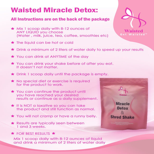 Waisted Miracle Detox & Shred Shake, Shred Belly Fat, Get Rid of Bloating, Toxins, Parasites, Feces and Kickstart Your Metabolism, 15 Servings