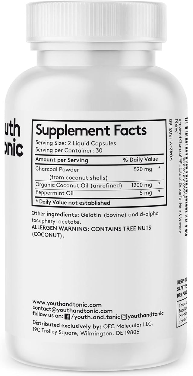 Youth & Tonic 15 Day Cleanse & Activated Charcoal Pills for Gas & Bloating and Body Detox