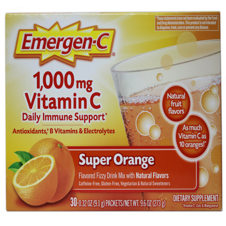 Emergen-C Vitamin C Flavored Fizzy Drink Mix Packets, Super Orange 30 Ea (Pack of 2)