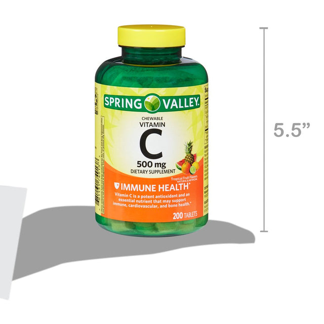 Spring Valley Vitamin C Chewable Tablets Dietary Supplement, Tropical Fruit, 500 Mg, 200 Count