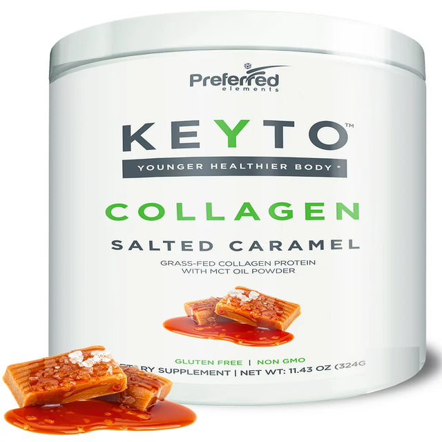 Keto Collagen Protein Powder with MCT Oil Powder - Pure Grass Fed Pasture Raised Hydrolyzed Collagen Peptides Perfect for Low Carb Diet and with Keto Snacks KEYTO Salted Caramel Flavor