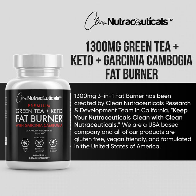 Green Tea Extract Capsules EGCG - Garcinia Cambogia, Raspberry Ketones, Green Tea Ultra Fat Burner Pills - Powerful Metabolism Booster for Weight Loss, Energy and Heart Health - 1 Bottle