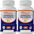 2 Pack - Vitamatic Norwegian Cod Liver Oil 1250Mg 120 Softgels (Lemon Flavor) - Promotes Cardiovascular Health Total 240 Softgels