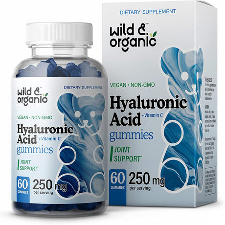 Wild & Organic Hyaluronic Acid Gummies for Joint Support, Hair, Skin, and Nails Supplement, 60 Ct